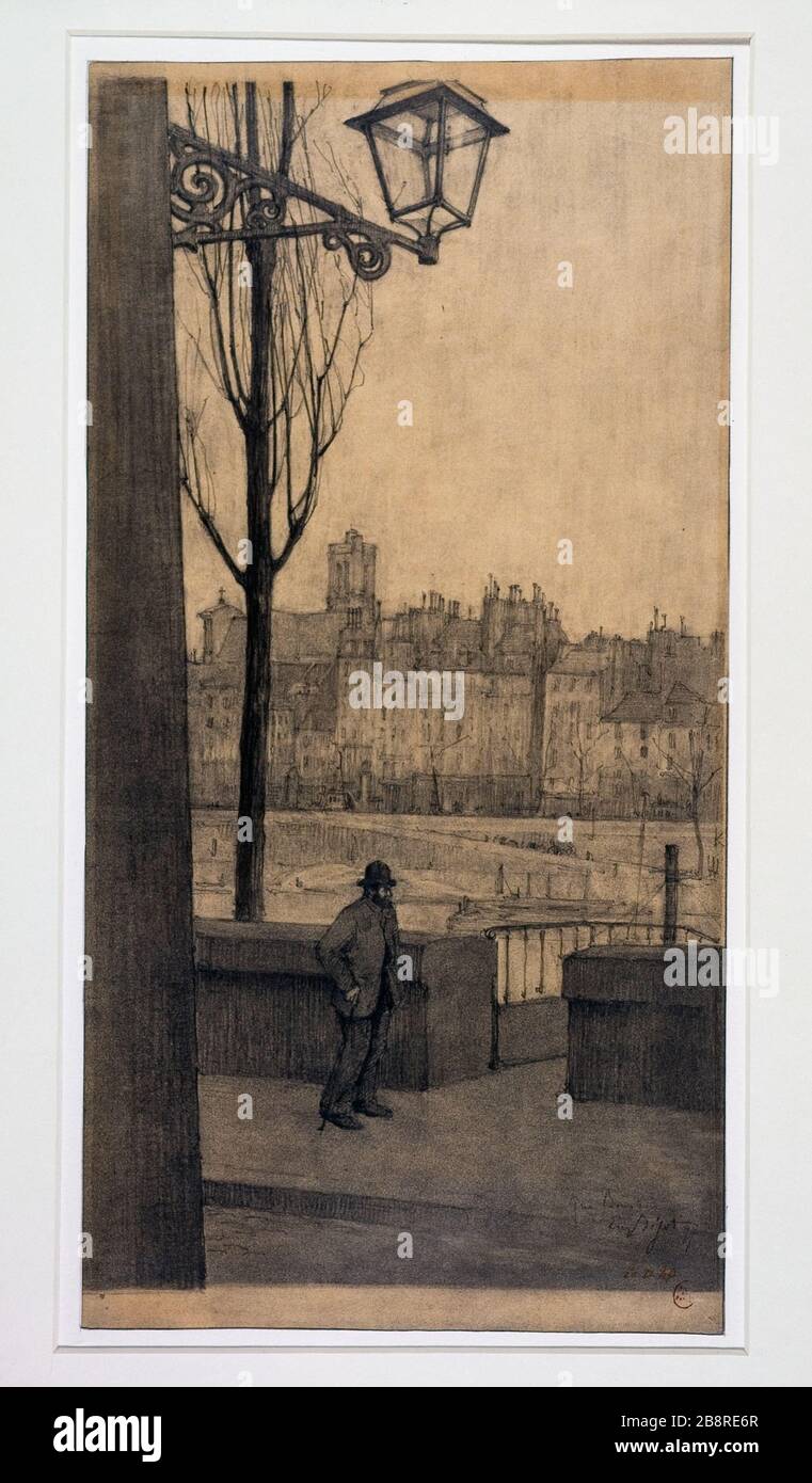 IL MUNICIPIO DEL MOLO PRESE WHARF BOURBON NEL 1897 EUGÈNE BEJOT. 'Le quai de l'Hôtel-de-Ville pris du quai Bourbon, it 1897'. Mine de plomb. Parigi, musée Carnavalet. Foto Stock