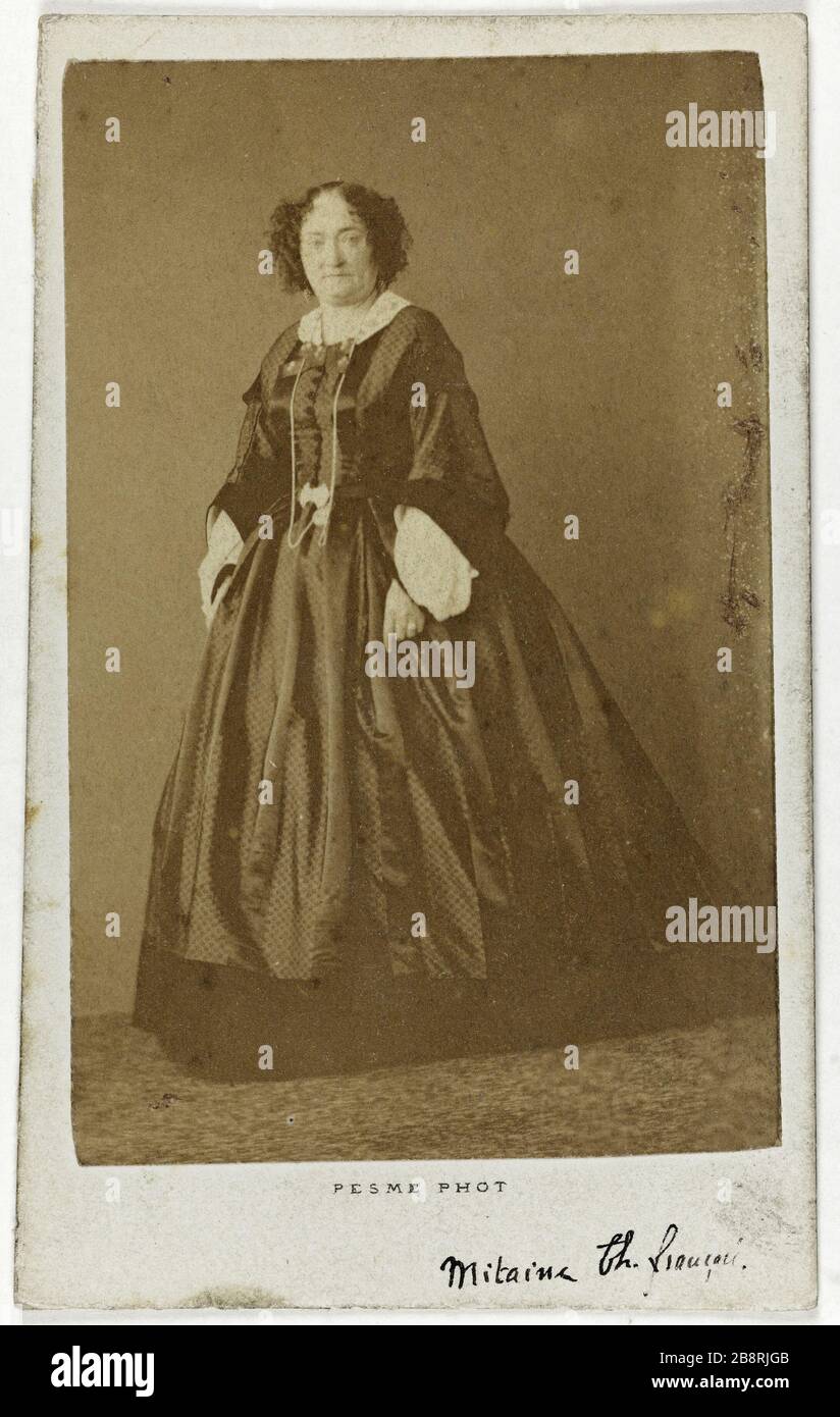 Ritratto di Elise mitt, attrice teatrale tra il 1828 e il 1847. Portrait d'Elise Mitaine, attrice de théâtre entre 1828 et 1847. Carte de visite (recto). Tirage sur papier albuminé. 1860-1890. Photographie de Paul Emile Pesme (actif de 1856 à 1877). Parigi, musée Carnavalet. Foto Stock