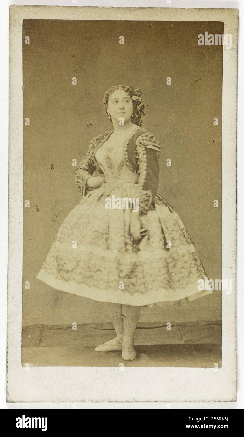 Ritratto di Céline Montaland (1843-1891), attrice teatrale. Ritratto di Céline Montaland (1843-1891), attrice de théâtre. Carte de visite (recto). Tirage sur papier albuminé. 1860-1890. Photographie de Pierre Petit & Trinquart. Parigi, musée Carnavalet. Foto Stock
