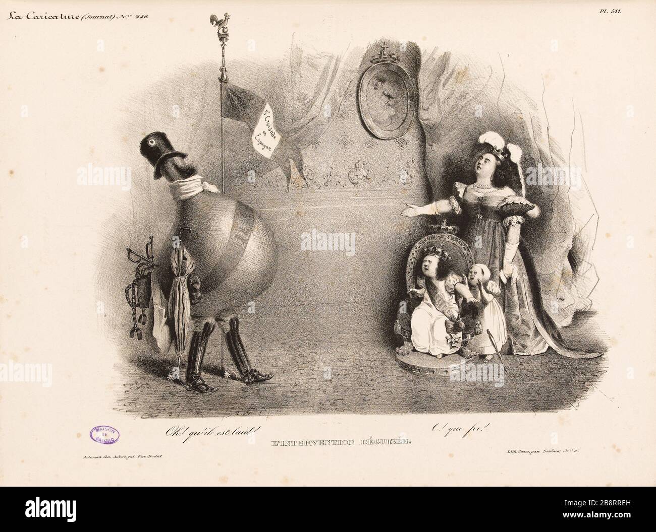 L'azione nascosta Anonyme. Caricature de presse. « l'interventismo déguisée ». Planche parue dans 'la Caricature' du 23 juillet 1835. Lithographie. Parigi, Maison de Balzac. Foto Stock