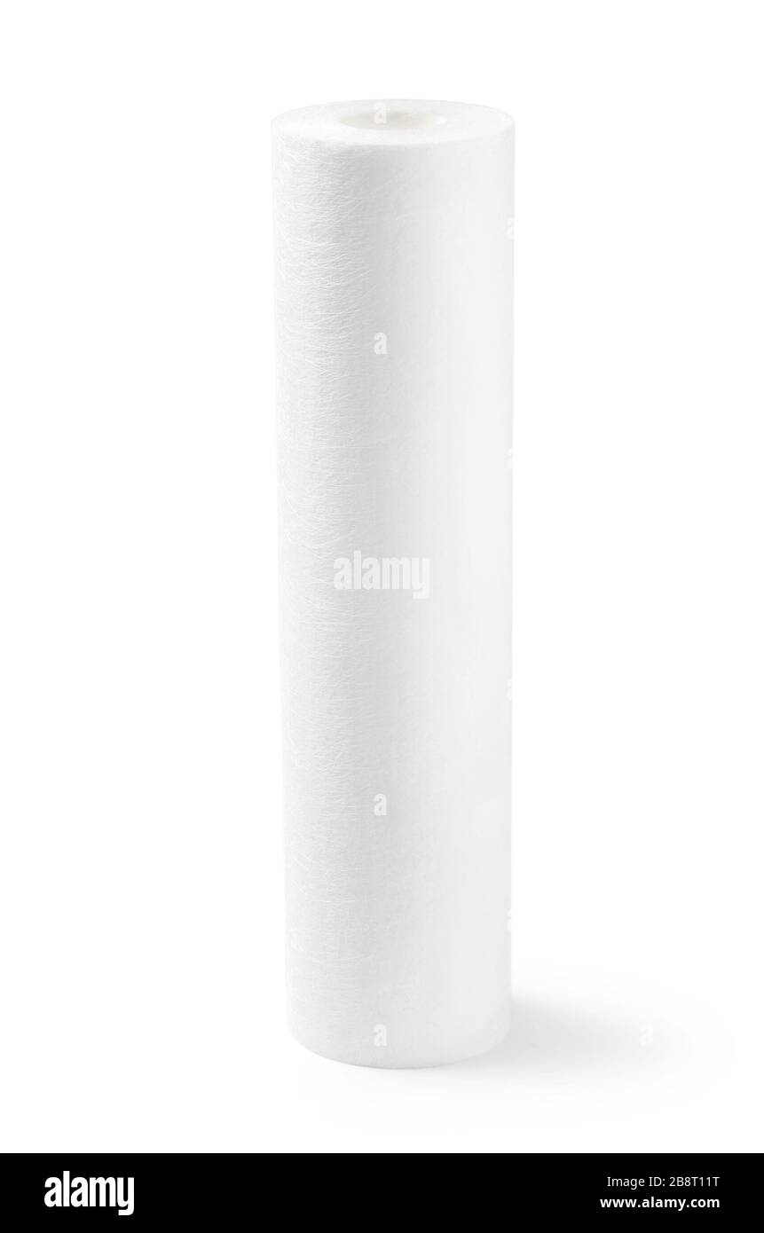Cartuccia per filtro dell'acqua isolata su sfondo bianco Foto Stock