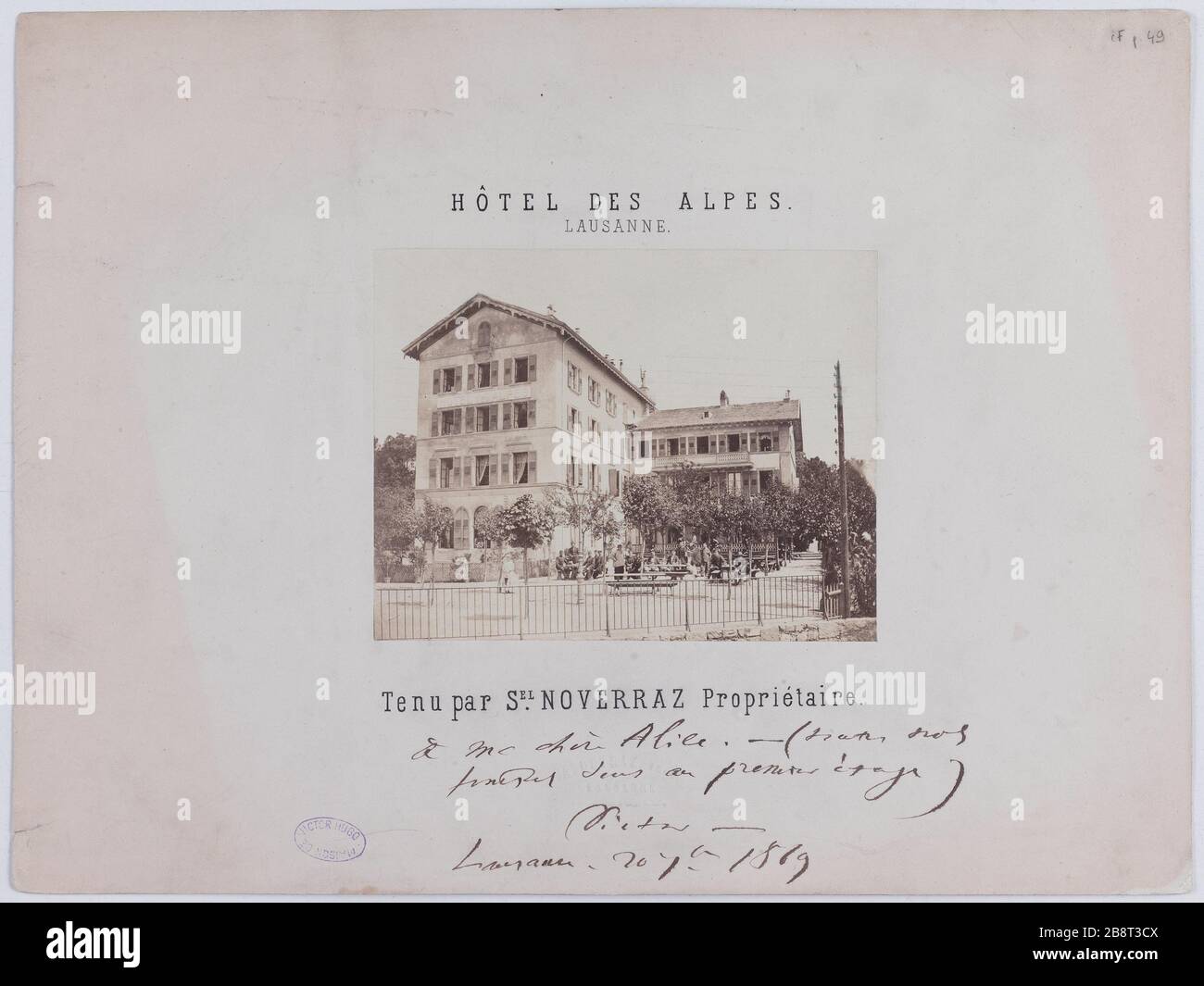 Alpine Hotel, Losanna Anonyme. "Hôtel des Alpes, Losanna". Tirage sur papier albuminé. 1865-1871. Parigi, Maison de Victor Hugo. Foto Stock