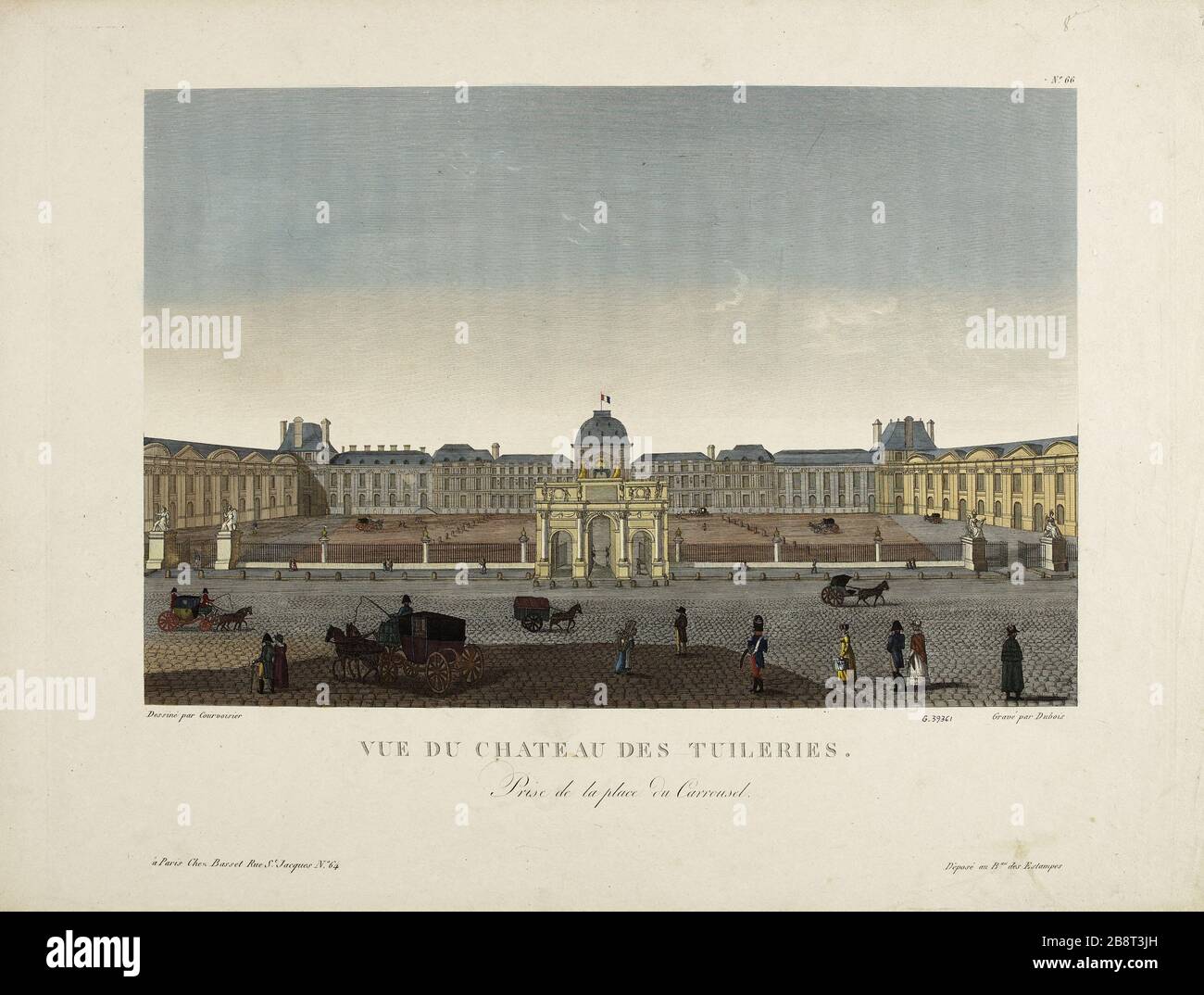 Vista delle Tuileries, prendendo la Place du Carrousel Pierre Courvoisier (1756-?) (Dessinateur) et Dubois (gravure). Vue du château des Tuileries, pry de la Place du Carrousel. Parigi (Ier arr.). Eau forte coloriée. Parigi, musée Carnavalet. Foto Stock