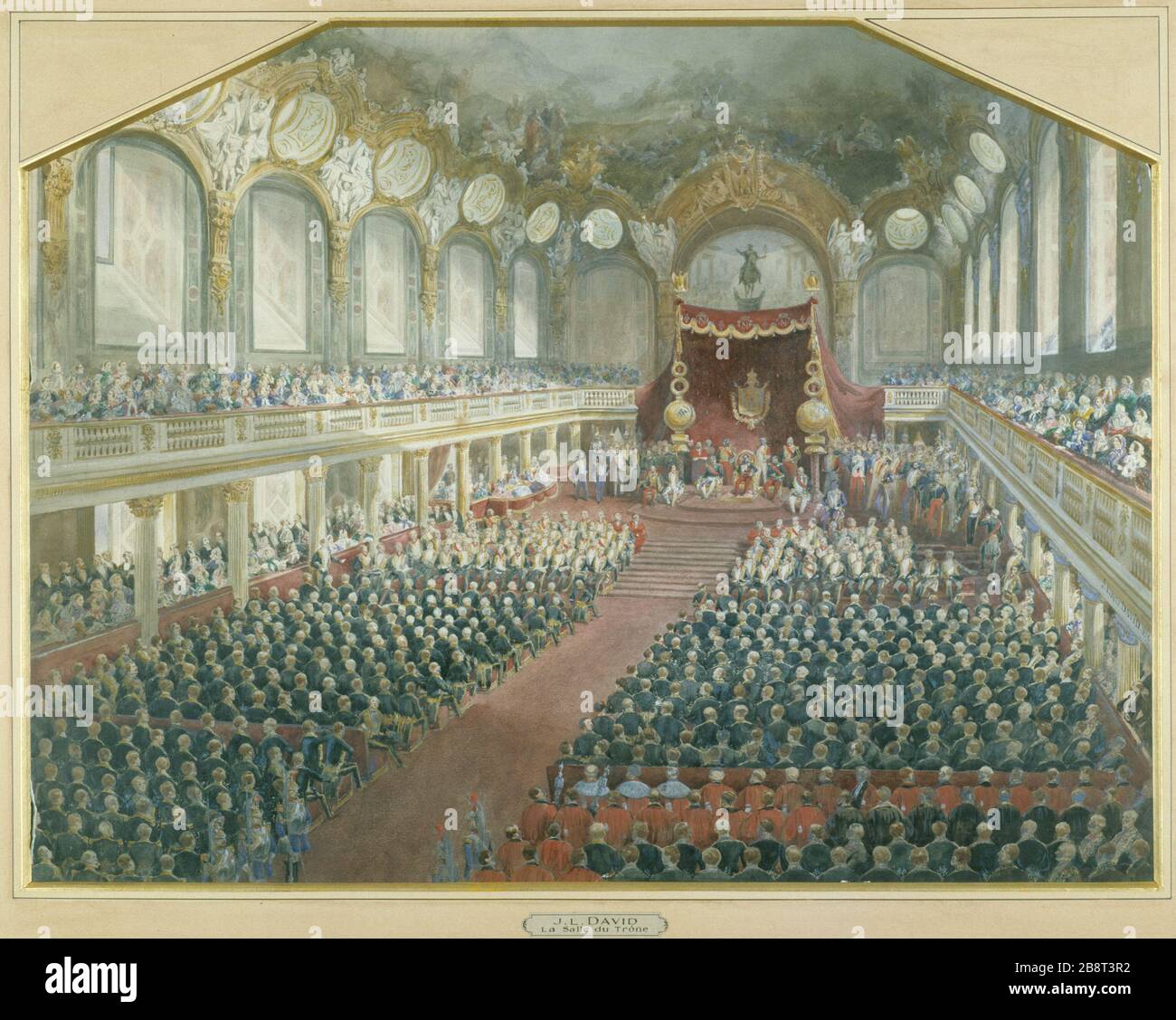 SALA DEL TRONO: APERTURA DELLA SESSIONE LEGISLATIVA DELL'IMPERATORE NAPOLEONE III JULES DAVID (1808-1892). Salle du Trône : Ouverture de la Session Législative du 7 février 1859 faite par l'Empereur Napoléon III.. Parigi, musée Carnavalet. Foto Stock
