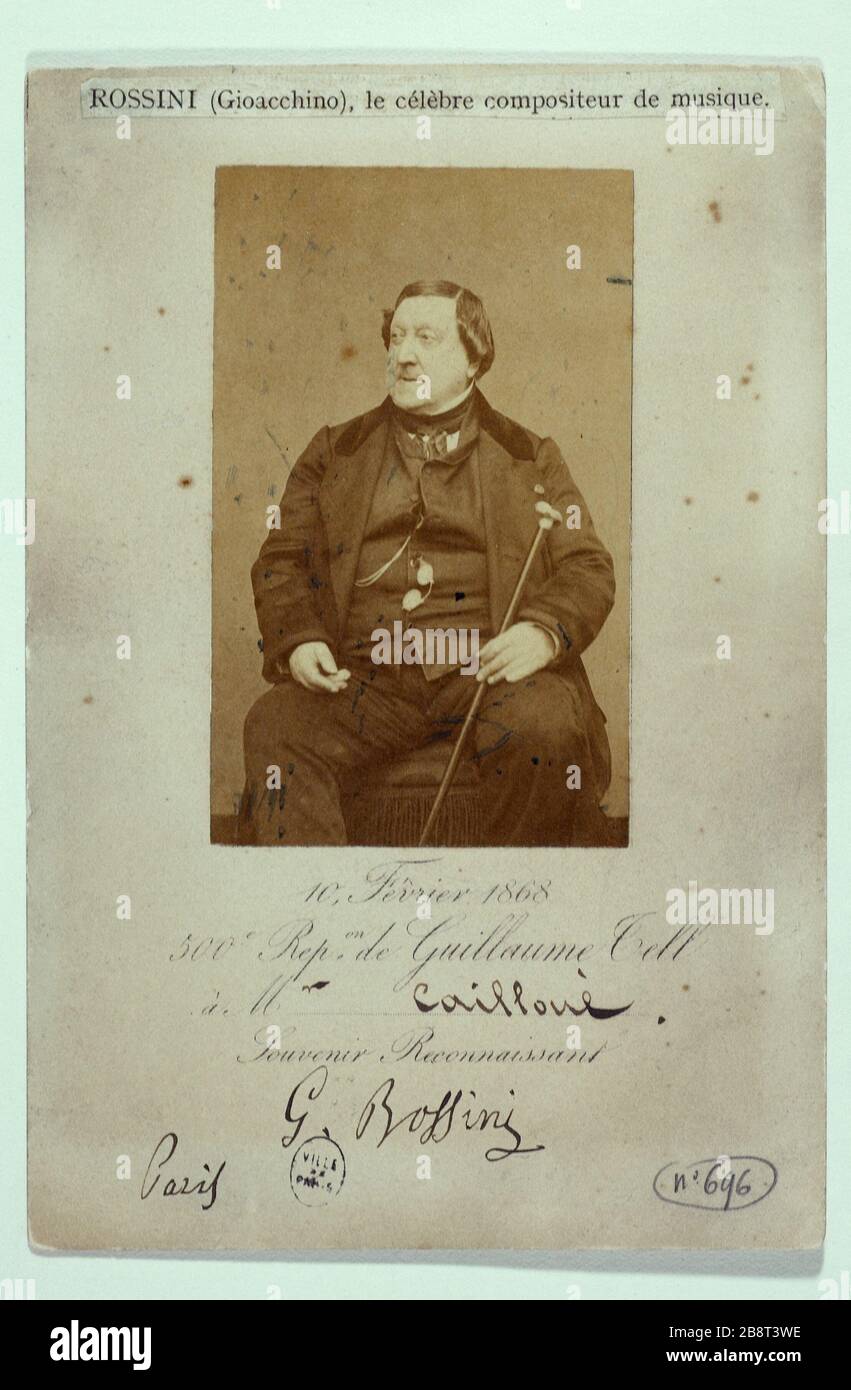 RITRATTO CON AUTOGRAFO GIOACCHINO Rossini 'Ritratto de Gioacchino Rossini avec autographe', 10 février 1868. Photographie d'Etienne Carjat (1828-1906). Parigi, musée Carnavalet. Foto Stock