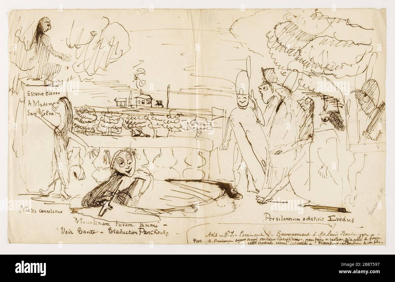 Caricatura Victor Hugo (1828-1873). Caricatura. Plume et encre brune sur papier. Parigi, Maison de Victor Hugo. Foto Stock