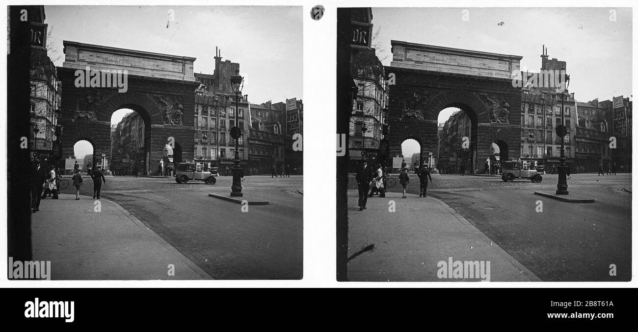 PORTA DI SAN MARTIN, 3 ° DISTRETTO, PARIGI Porte de Saint-Martin, Parigi (IIIème arr.). 1920-1930. Vue stéréoscopique. Parigi, musée Carnavalet. Foto Stock