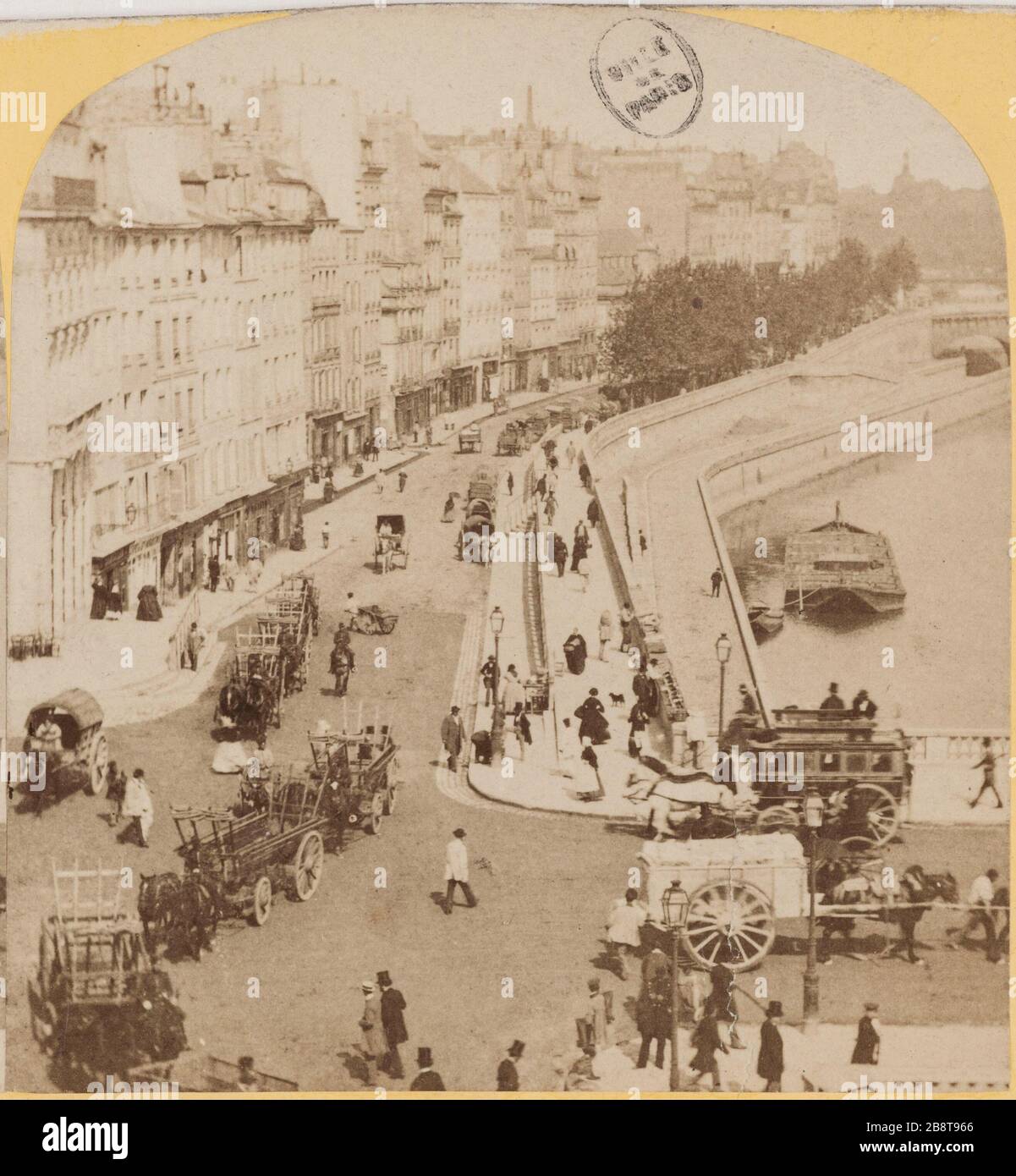 Quai des Grands-Augustins. Vista a destra 'Quai des Grands-Augustins. Vue droite'. Vue stéréoscopique sur papier albuminé. Parigi (VIème arr.). Anonyme Photographie, 1850-1900. Parigi, musée Carnavalet. Foto Stock