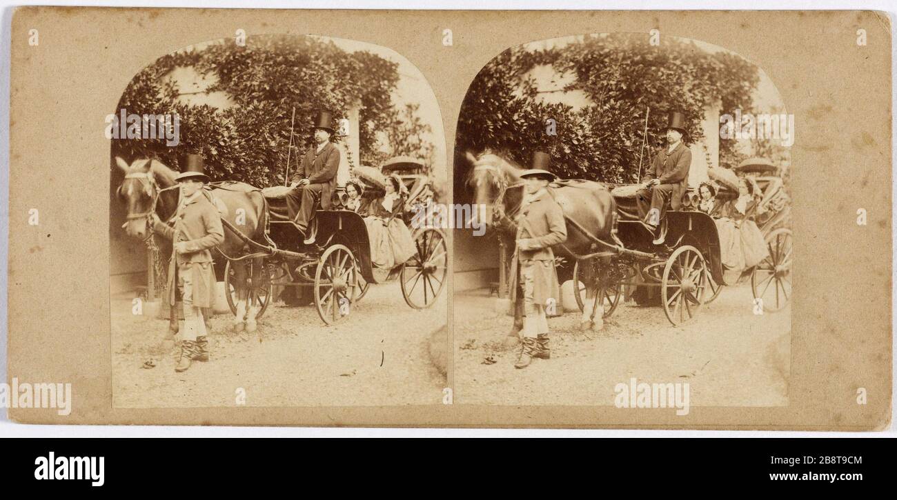 Una cabina "un fiacre". Anonima fotographie. Vue stéréoscopique, papier albuminé, 1850-1900. Parigi, musée Carnavalet. Foto Stock