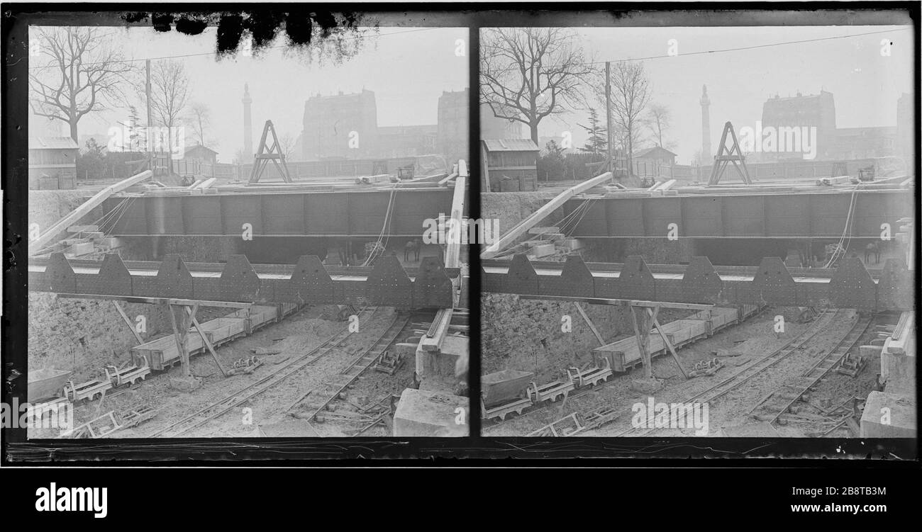 Lavora per il Metropolitan. 'Travaux pour le Métropolitain'. Photographie de Lucien Cresson. Vue stéréoscopique : négatif sur laple de verre au gélatino-bromure d'argent. Entre 1898 e 1900. Parigi, musée Carnavalet. Foto Stock