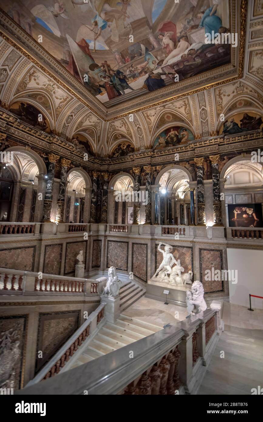 Vienna, Austria - interno del Museo di Storia dell'Arte (museo Kunsthistorisches). Il più grande e antico museo di Vienna. Il Palazzo Barocco Foto Stock