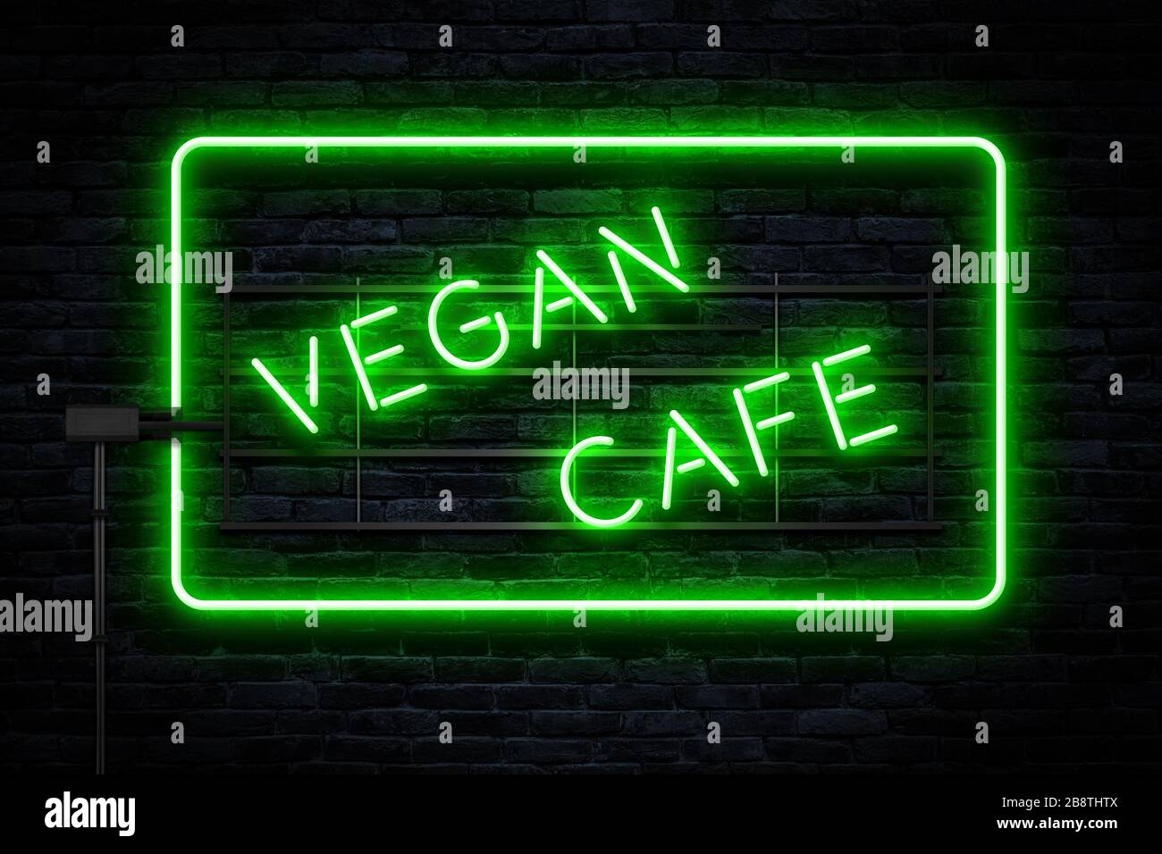 Vegan Cafe Neon segno sulla parete scura Foto Stock