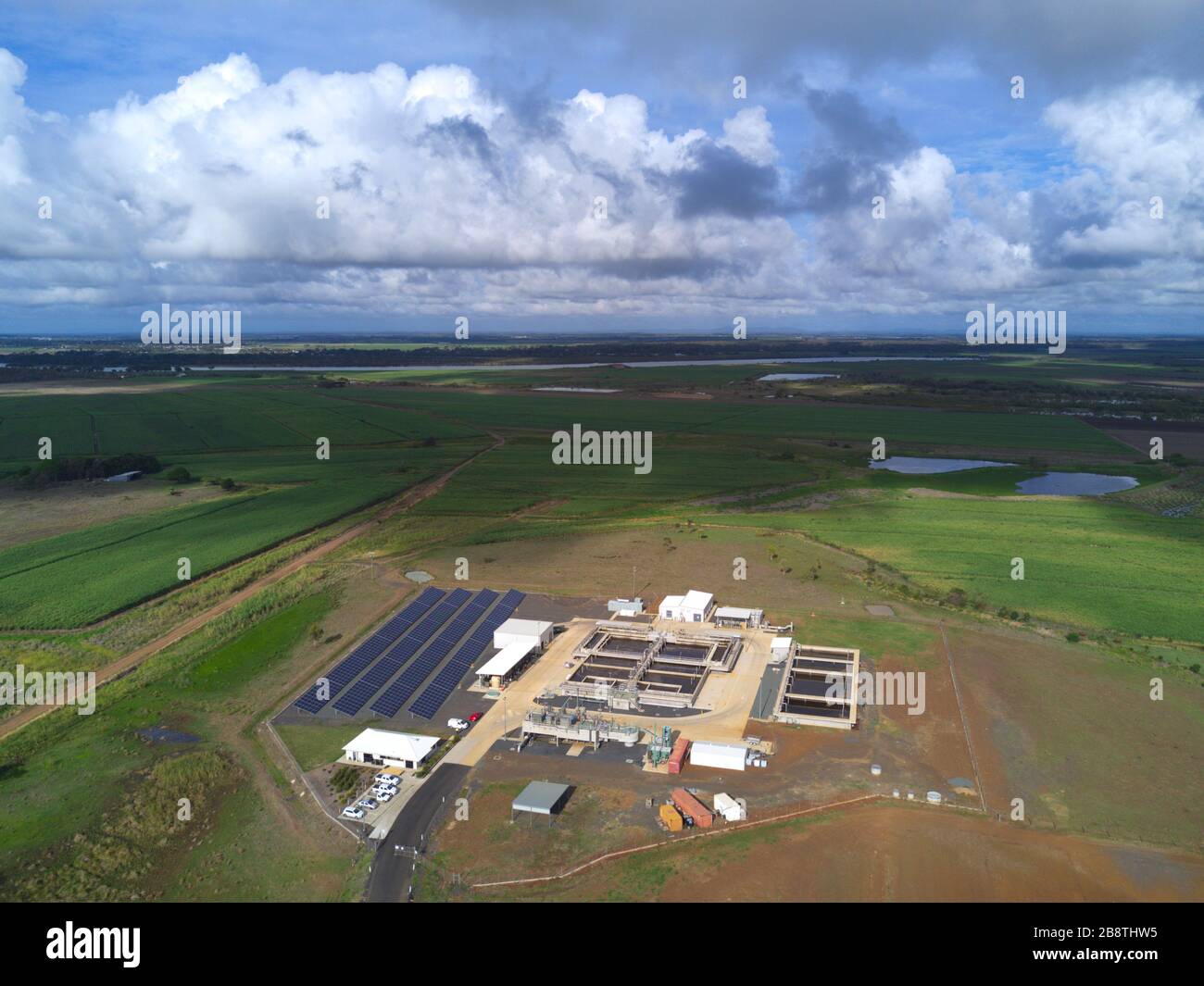 Aereo dell'impianto di trattamento Rubyanna Wastewater di Bundaberg Queensland Australia Foto Stock