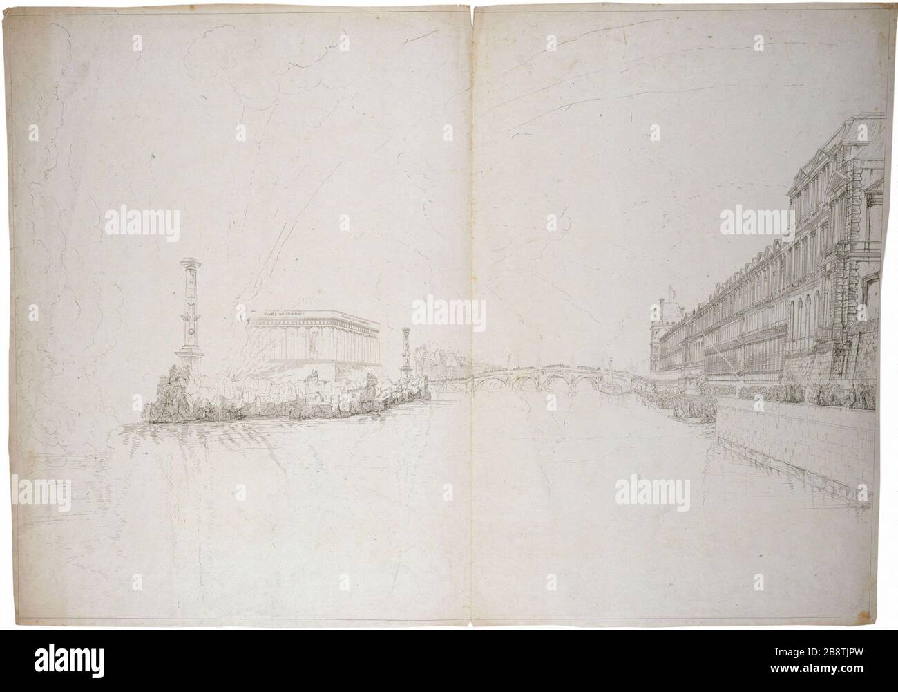 FUOCHI D'ARTIFICIO SULLA SENNA NEL 1801 Piranèse (Frères). 'Feu d'artifice sur la Seine en 1801'. Parigi, musée Carnavalet. Foto Stock