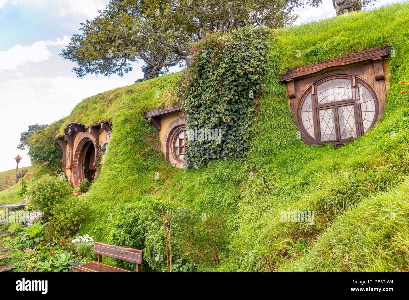 Matamata, Nuova Zelanda. Hobbiton - Set di film - Signore degli anelli. Foto Stock