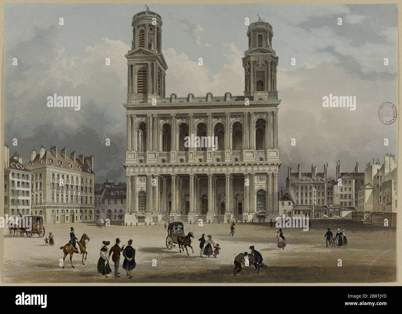 CHIESA DI SAINT-SULPICE F. Salathé/Schmids. 'Eglise Saint-Sulpice'. Aquatinte coloriée gommée. Parigi, musée Carnavalet. Foto Stock