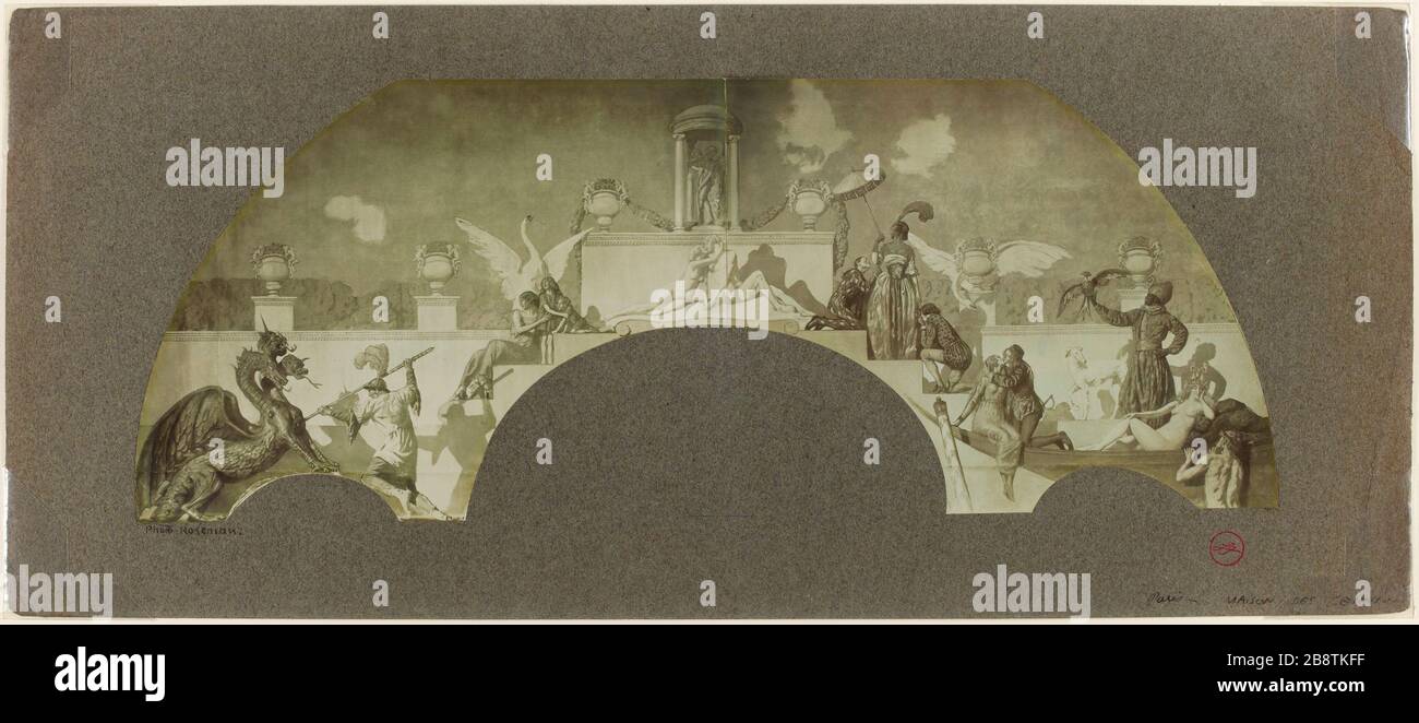 Fotografia che mostra segni dipinti da Lucien Jonas della sala da ballo della casa centrale. 8 rue Jean Goujon 8 ° arrondissement, Parigi. (Titolo assegnato) Foto Stock