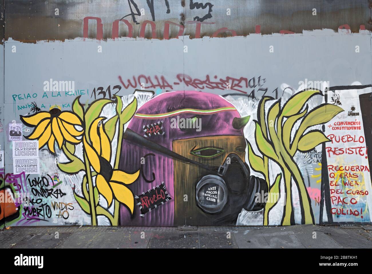Graffiti dei disordini politici e delle proteste a Santiago, Cile Foto Stock