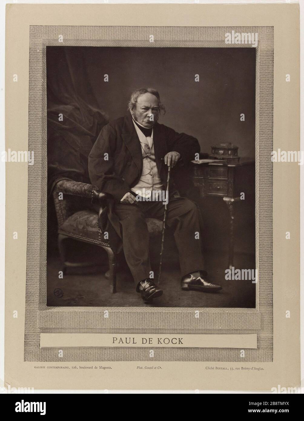 Ritratto di Paul de Kock (1794-1871), romanziere e drammaturgo, Serie Galleria Contemporanea. Portrait de Paul de Kock (1794-1871), romancier et auteur dramatique, de la série Galerie Contemporaine. Photographie de Bertall (Charles Albert d'Arnoux, dit, 1820-1882). Photoglypte. Avant 1871. Parigi, musée Carnavalet. Foto Stock