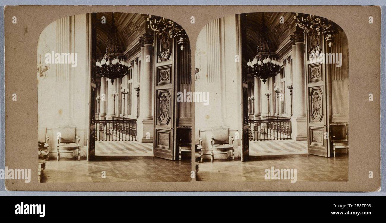 Prospettiva onore della grande scala prospettiva du Grand escalier d'honneur du Palais des Tuileries (vue stéréoscopique). Parigi, musée Carnavalet. Foto Stock