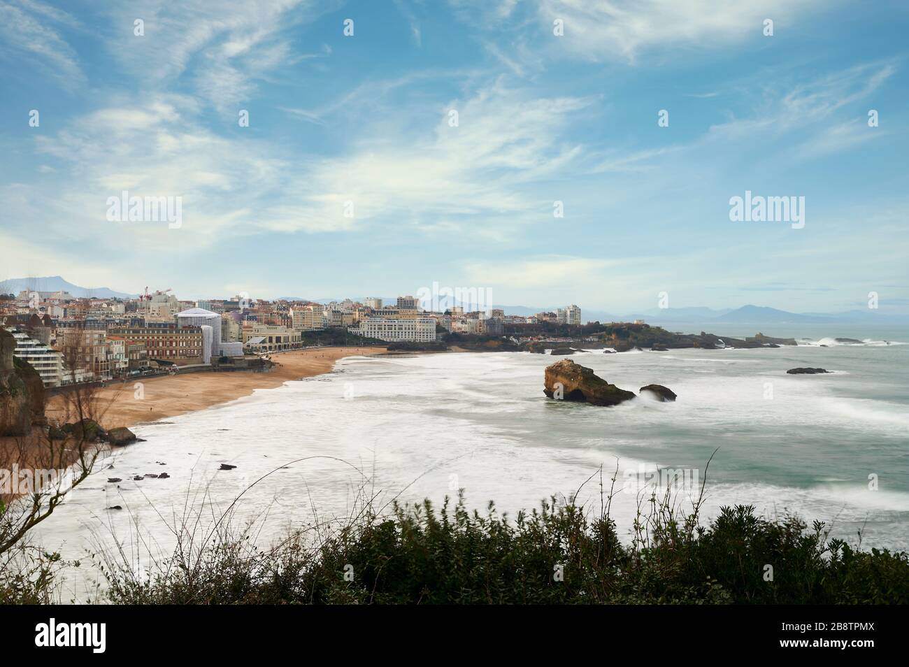 La spiaggia Grande Plage con il Casinò Municipal, Biarritz, Aquitania, Paesi Baschi, Francia meridionale, Francia, Europa Foto Stock