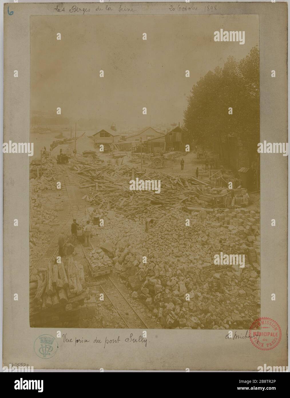Le rive della Senna - 20 ottobre 98 - / Vista dal Pont Sully. Opere sulle rive della Senna, vista dal Pont de Sully, 5° e 4° arrondissement di Parigi. Travaux sur les berges de la Seine, vue pry depuis le Pont de Sully. Parigi, 20 ottobre 1898. Photographie d'Albert Brichaut. Tigre au gélatino-chlorure d'argent, 1898. Parigi, musée Carnavalet. Foto Stock
