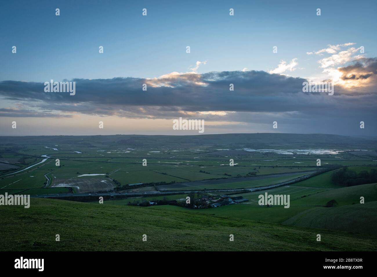 Glynde Reach e il fiume Ouse appena a sud di Lewes, East Sussex, Regno Unito Foto Stock