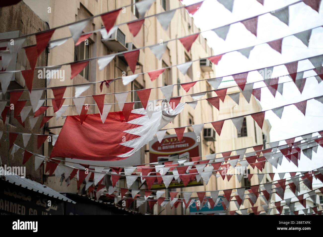 Bahrain Bunting Bandiera, a Manama, Bahrain Foto Stock