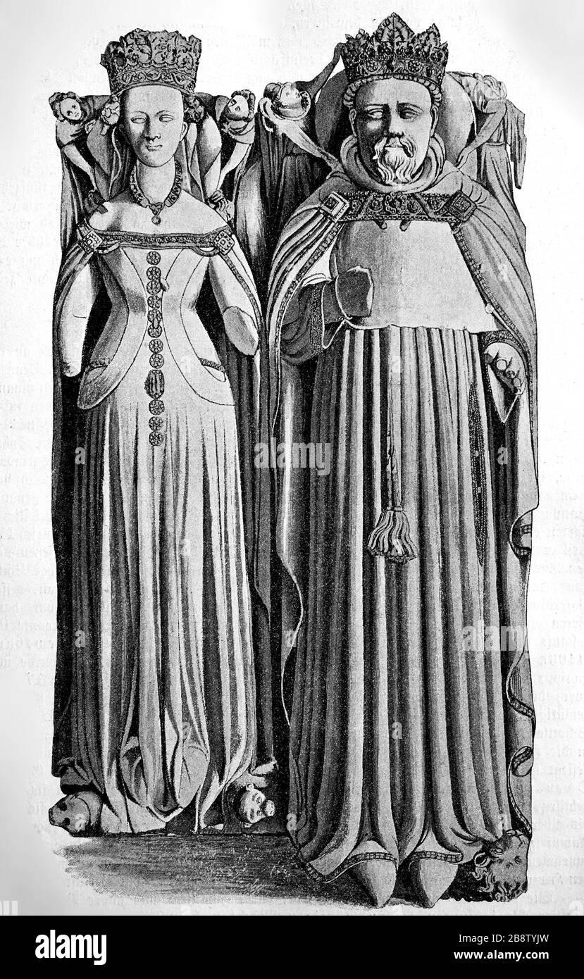 Re Enrico IV d'Inghilterra e sua moglie Giovanna di Navarra, dopo il monumento funerale nella cappella della Cattedrale di Canterbury, Inghilterra / König Heinrich IV. Von England und seine Gemahlin Johanna von Navarra, nach dem Grabdenkmal in der Kapelle der Kathedrale zu Canterbury, Inghilterra, Historisch, Riproduzione digitale migliorata di un originale del 19 ° secolo / digitale Reproduktion einer Originalvorlage aus dem 19. Jahrhundert, Foto Stock