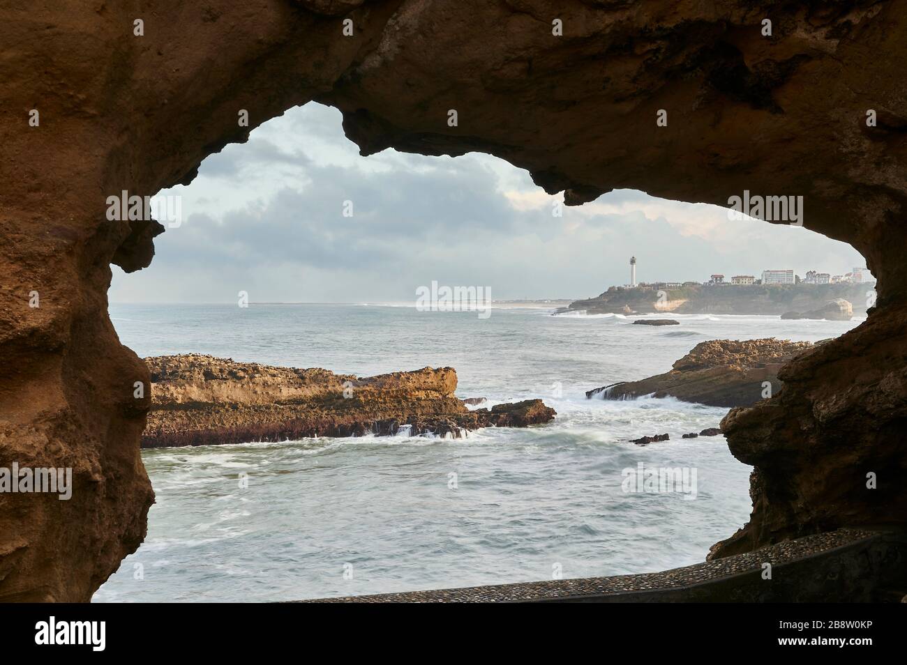 Vista del faro di Biarritz, Biarritz, Pirenei Atlantici, Aquitania, Francia Foto Stock