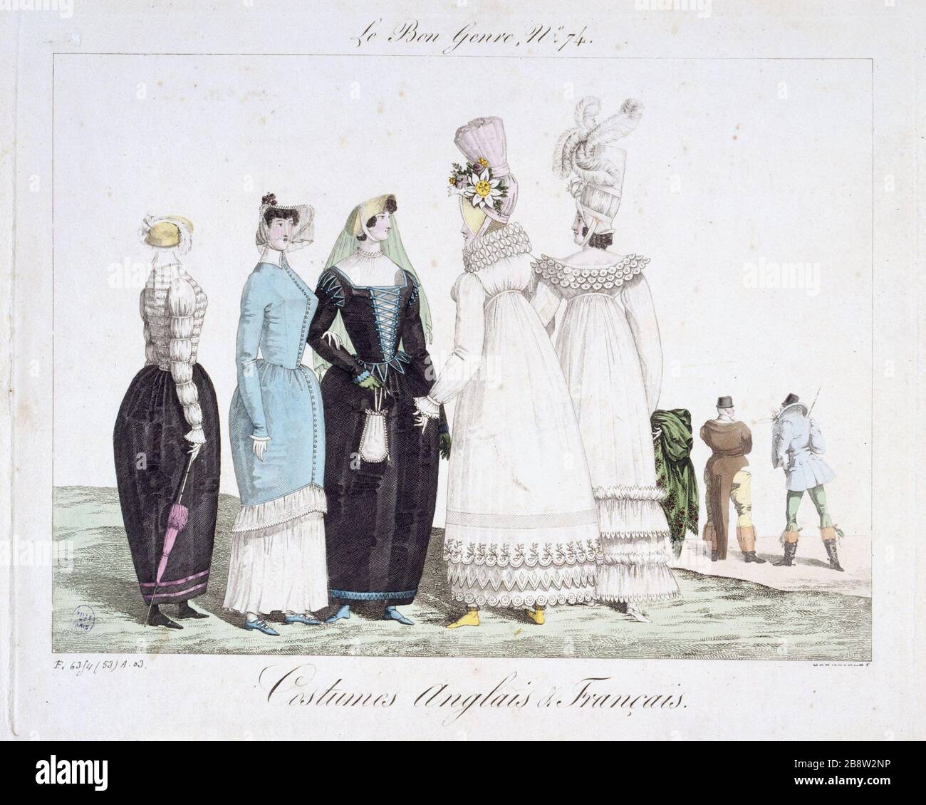 GOOD GENDER ISSUE 74 - COSTUMI INGLESE E FRANCESE 'le Bon genere numéro 74, 1814 - Costumi anglais et français'. Gravure. Parigi, musée Carnavalet. Foto Stock