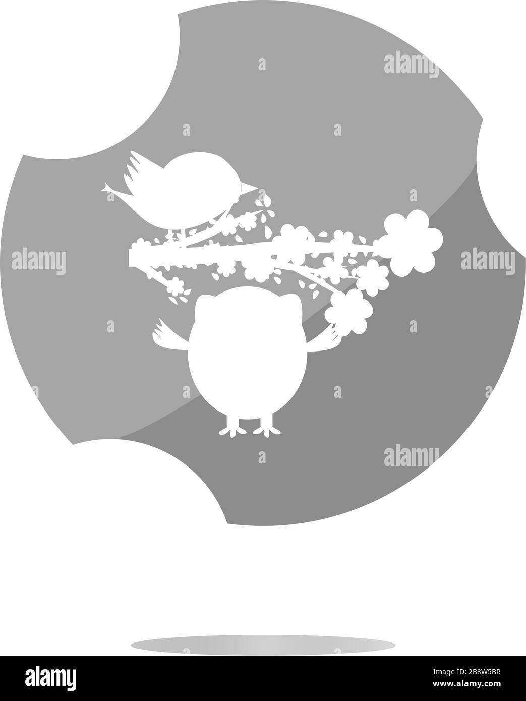 Pulsante con il gufo, bird e albero, isolato su bianco Foto Stock