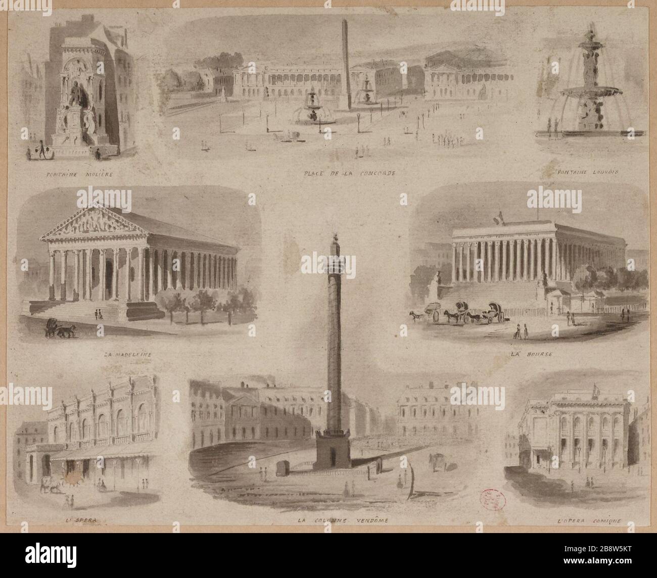 Settembre monumenti parigini (il Palazzo dell'industria, l'Assunzione, l'ingresso dell'Elysee Napoleon, l'Arco di Trionfo de l'Etoile, il Circo dell'Imperatrice, San Rocco e l'antica casa del Principe Napoleone.) Foto Stock