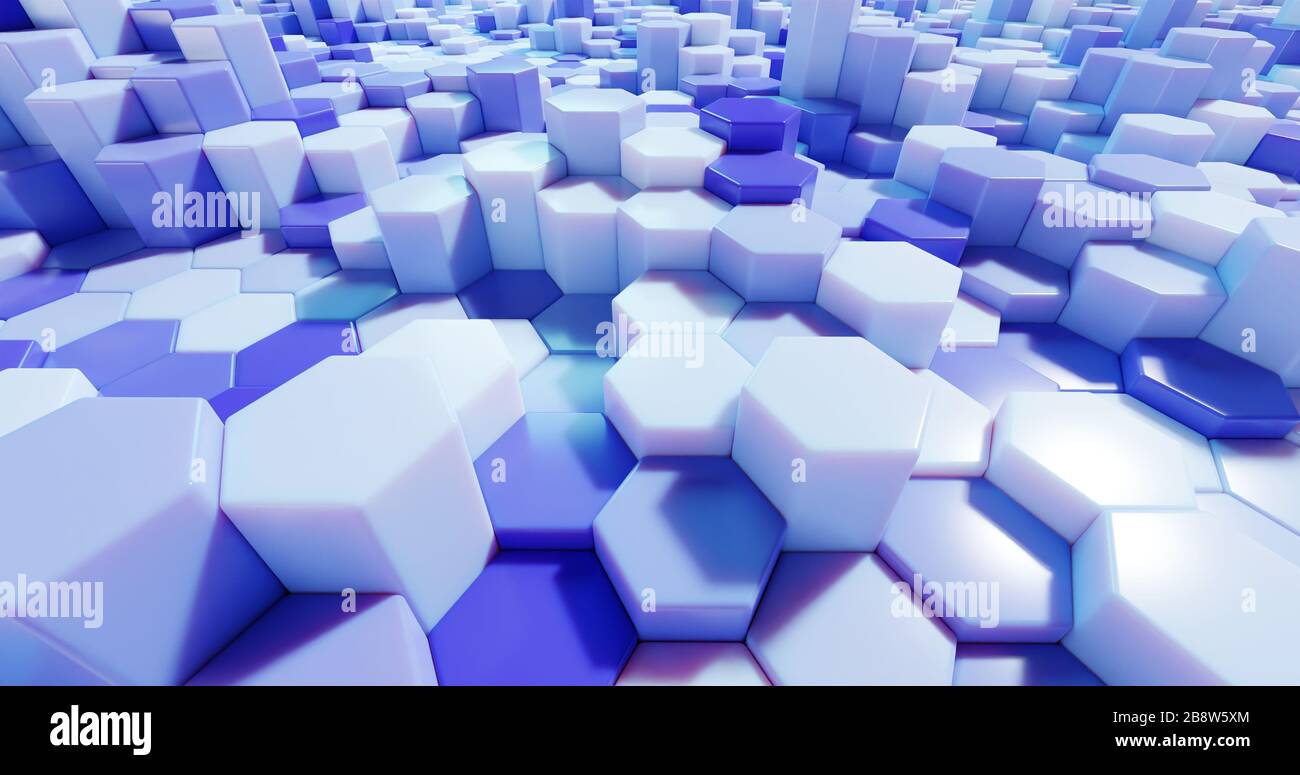 ambiente blocco esagonale in plastica blu astratta 3d, illustrazione 3d Foto Stock