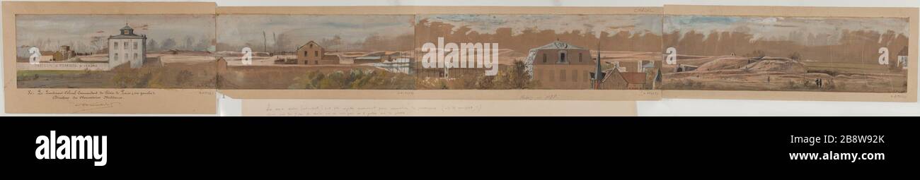 1870 Assedio di Parigi: Vista delle fortificazioni. Charles Camille Chazal (1825-1875). '1870. Siège de Paris : vue des fortifications'. Gouache sur papier, 1870. Parigi, musée Carnavalet. Foto Stock