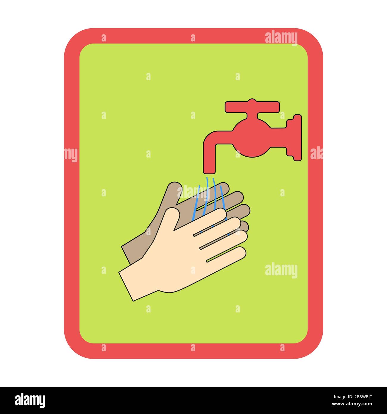 Mani sotto la caduta di acqua dal rubinetto. L'uomo lava le mani, igiene. Illustrazione vettoriale in stile piatto Illustrazione Vettoriale