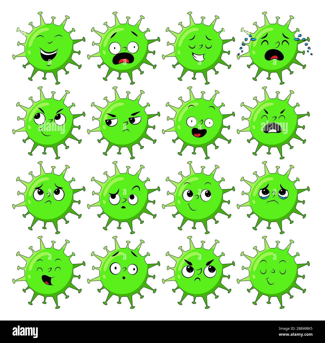 collezione di mascotte del virus corona con espressione facciale. Illustrazione vettoriale di coronavirus con espressione facciale grande set isolato su sfondo bianco Illustrazione Vettoriale