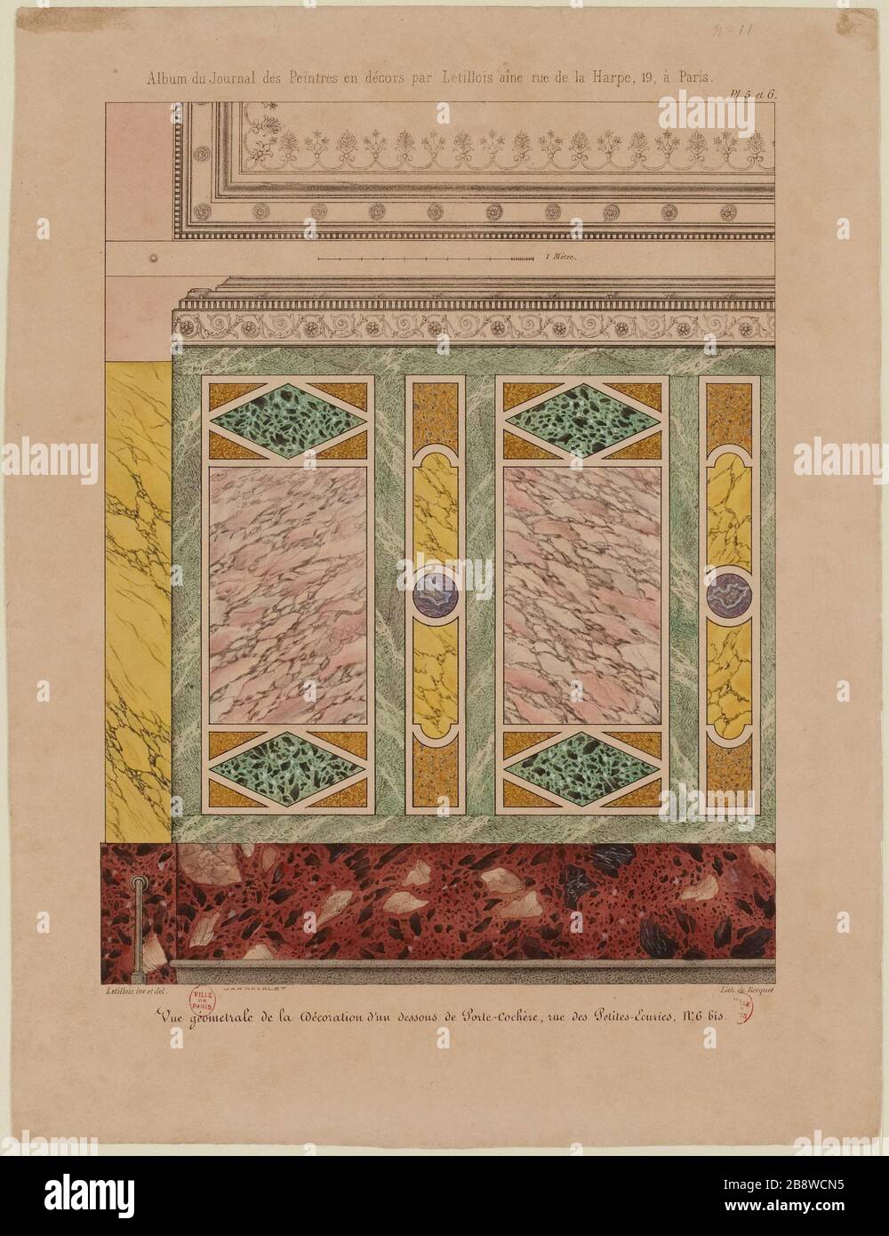 Vista generale della decorazione di una carrozza sottostante, rue des Petites-Stables, n. 6a. Foto Stock