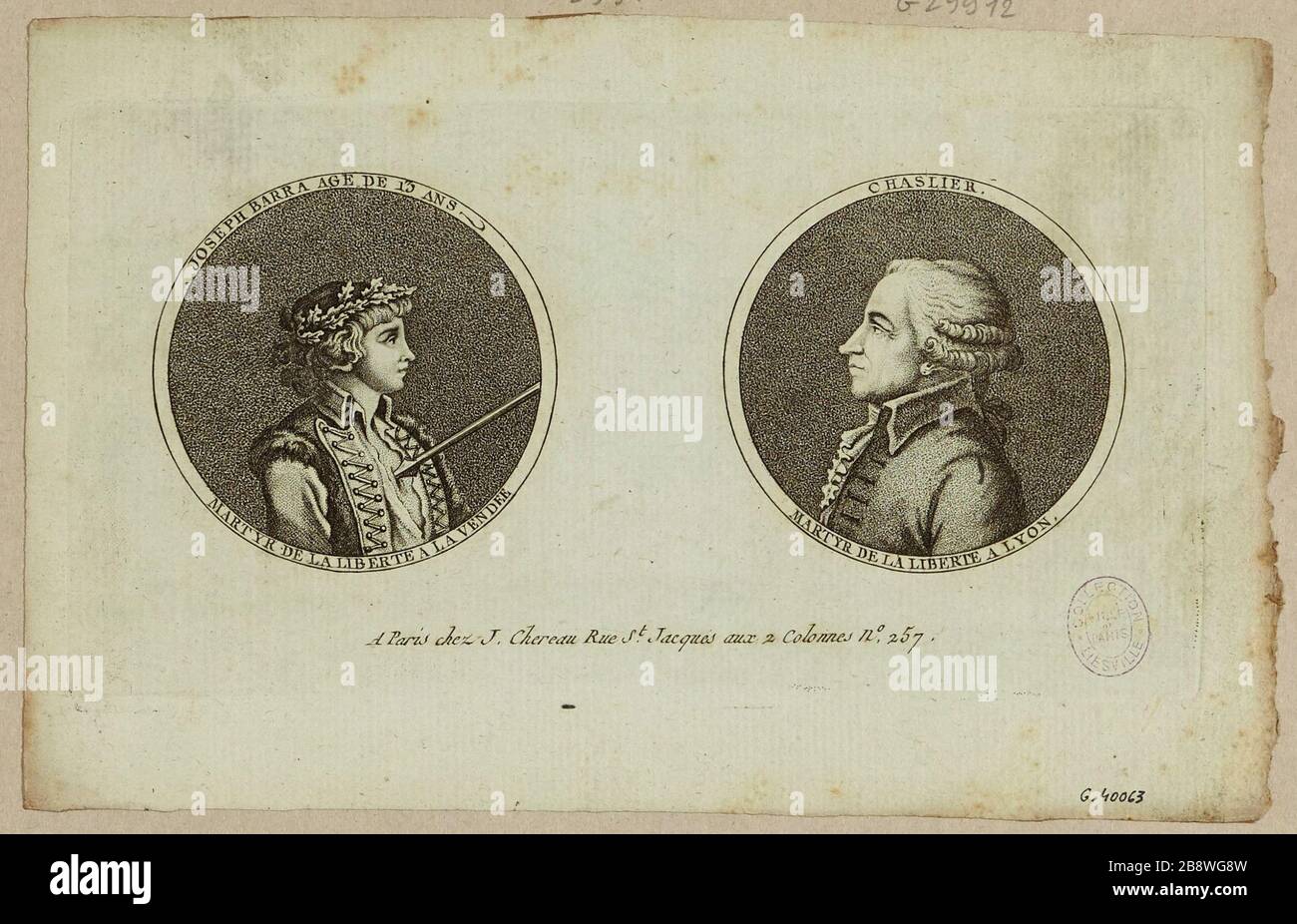 Joseph Bara 13 anni / Martire della libertà nella Vandea // Chaslier / Martire della libertà a Lione Foto Stock