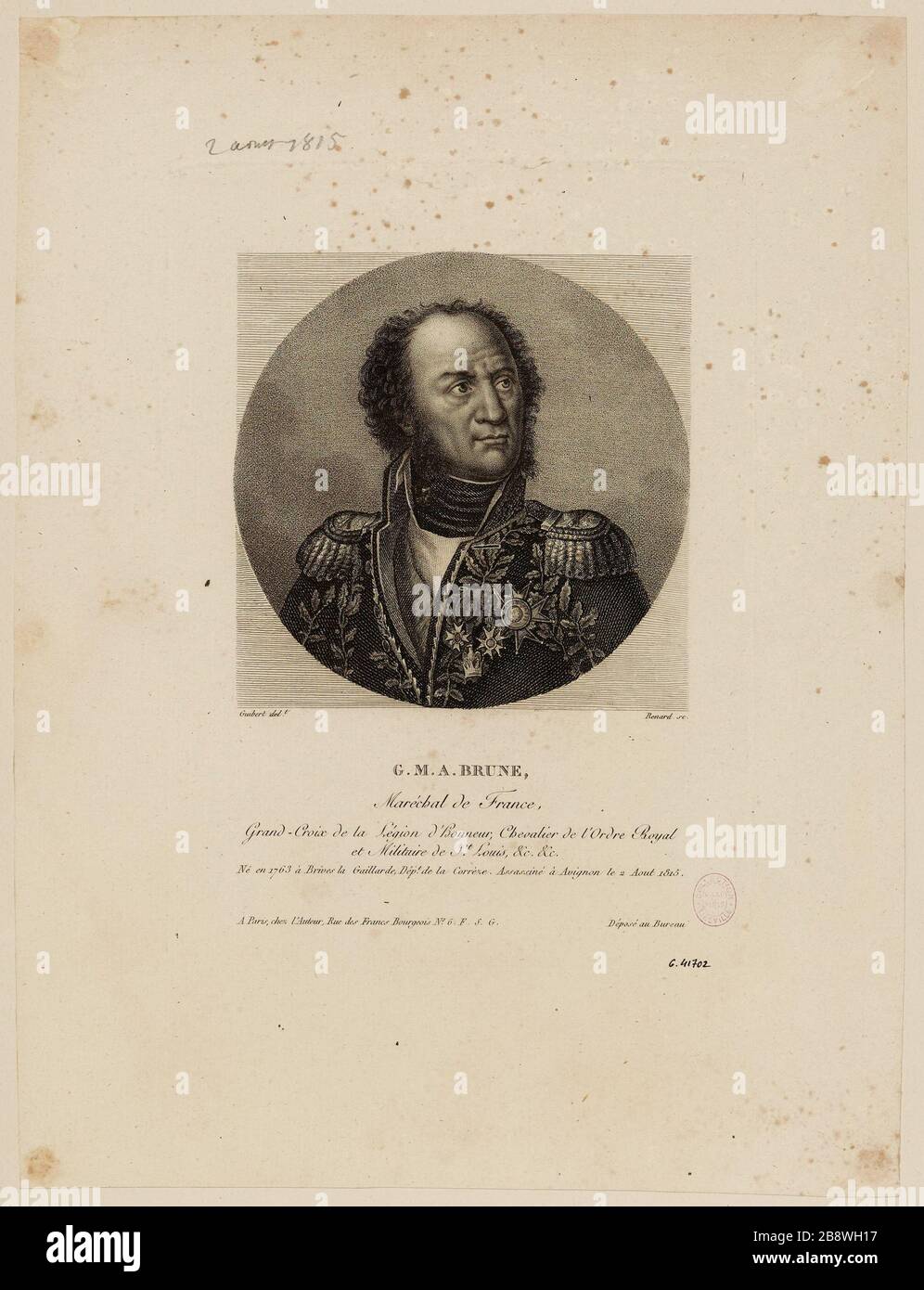 G.M.A. Brune / Maresciallo di Francia / Grande Croce della Legione d'onore, Cavaliere dell'Ordine reale [...] Foto Stock