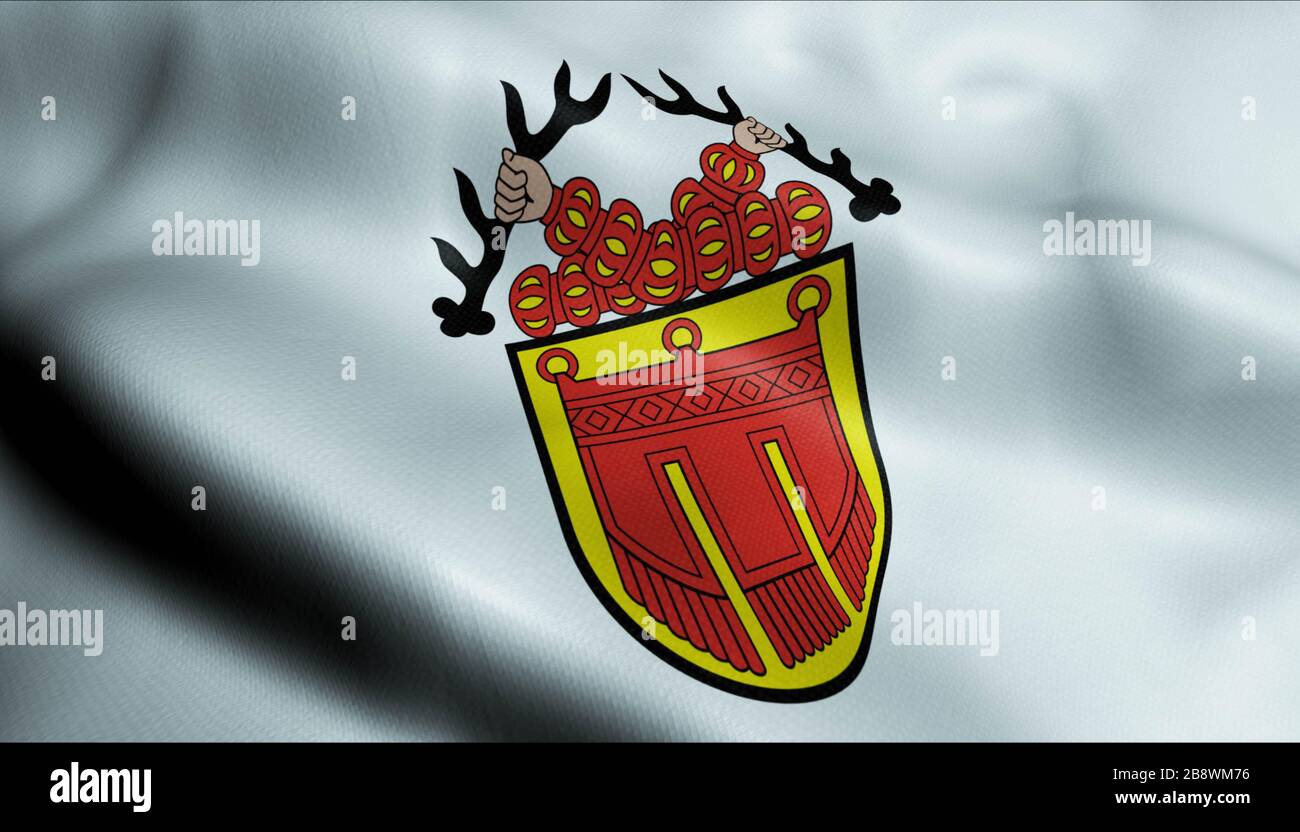 3D Illustrazione di uno stemma sventolante bandiera di Tubingen (Germania) Foto Stock