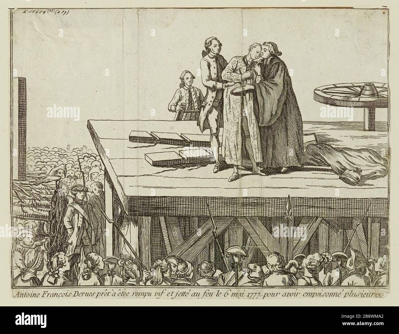 Antoine François Derues pronto per essere rotto vivo e gettato nel fuoco 6 maggio 1777, per avvelenare molti Foto Stock