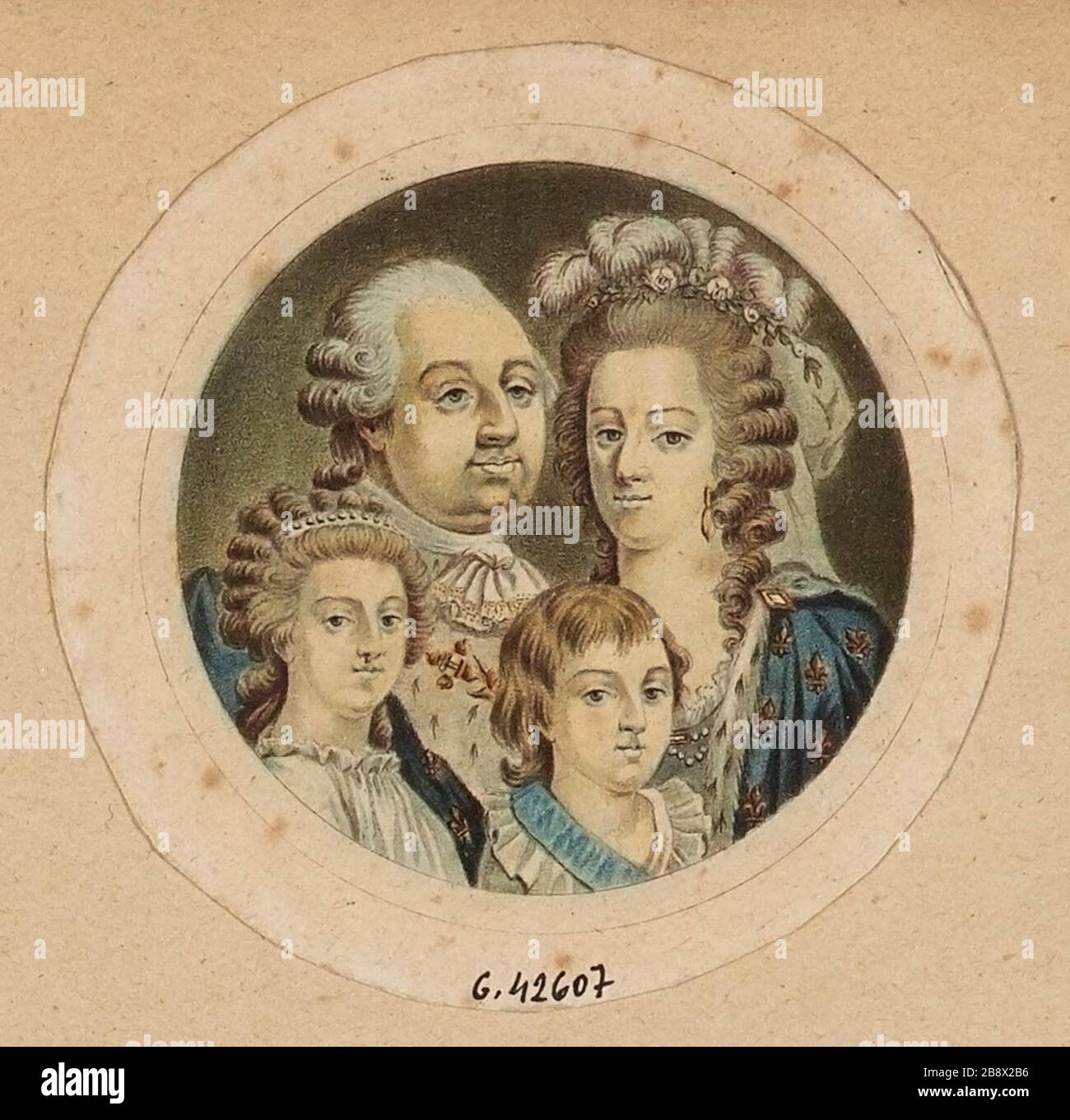 Médaillant che presenta ritratti volto di Luigi XVI, Maria Antonietta,  Madame Royale e il Delfino Foto stock - Alamy, image size:1300x1361