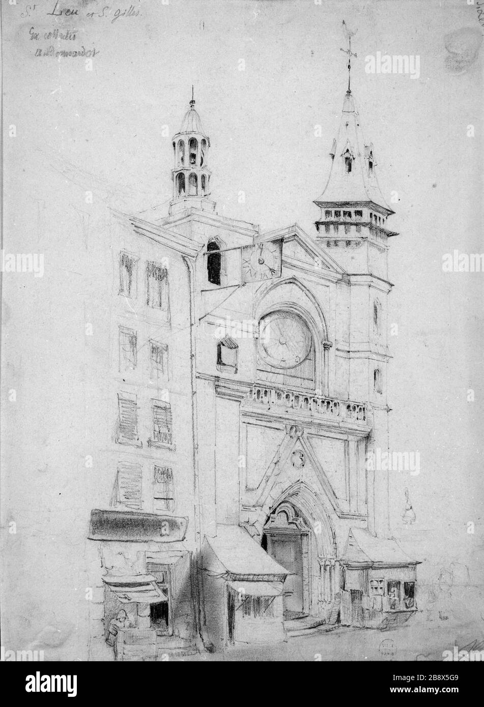 Chiesa Saint-Leu Saint-Gilles Anonyme. Eglise Saint-Leu Saint-Gilles. Crayon. Parigi, musée Carnavalet. Foto Stock