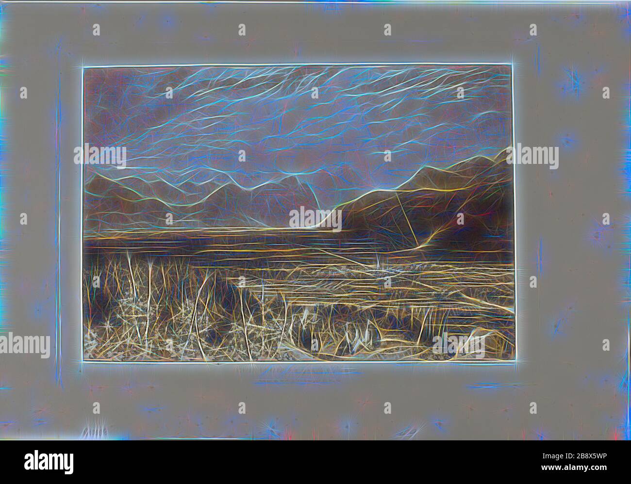 Catena di Alpi da Grenoble a Chamberi, piatto 40 da Liber Studiorum, pubblicato il 23 maggio 1812, Joseph Mallord William Turner (inglese, 1775-1851), inciso da William Say (inglese, 1768-1834), Inghilterra, incisione e mezzotinta in marrone su carta avorio posata, 179 × 261 mm (immagine), 210 × 292 mm (piastra), 266 × 383 mm (foglio), Reimagined by Gibon, disegno di calore allegro di luminosità e raggi di luce radianza. Arte classica reinventata con un tocco moderno. La fotografia ispirata al futurismo, che abbraccia l'energia dinamica della tecnologia moderna, del movimento, della velocità e rivoluziona la cultura. Foto Stock