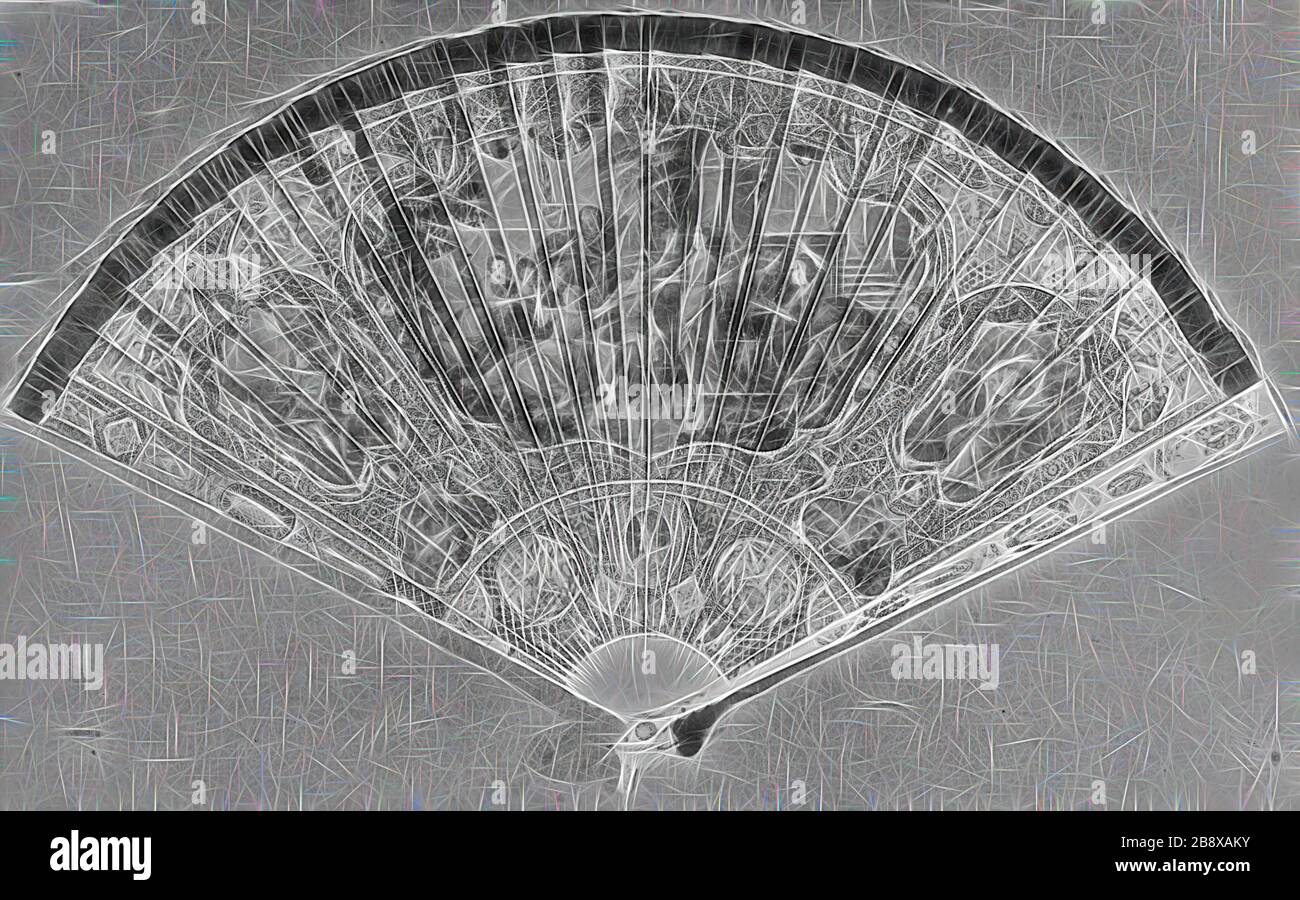 Fan (Vernis Martin Type), Luigi XV periodo (1715–1774), 1725–1774, Francia, ventilatore in brisée d'avorio verniciato e laccato con intarsi madreperla, 21,6 cm, Reimagined by Gibon, disegno di calda luce allegra e luminosa radianza. Arte classica reinventata con un tocco moderno. La fotografia ispirata al futurismo, che abbraccia l'energia dinamica della tecnologia moderna, del movimento, della velocità e rivoluziona la cultura. Foto Stock