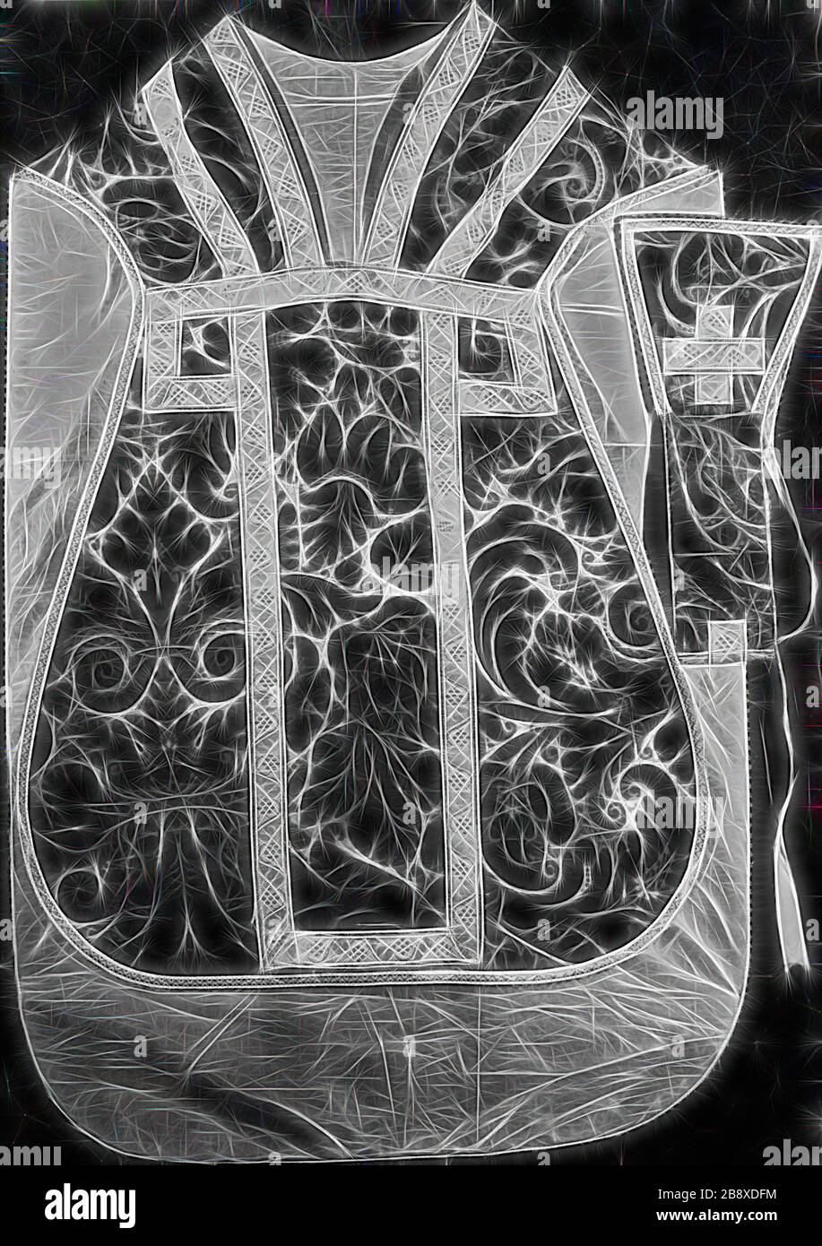 Casula e manichino, 1575/1600, Italia, velluto satinato satinato con  annullamento Cisele, reinventato da Gibon, disegno di caldo e allegro  bagliore di luminosità e raggi di luce radianza. Arte classica reinventata  con un