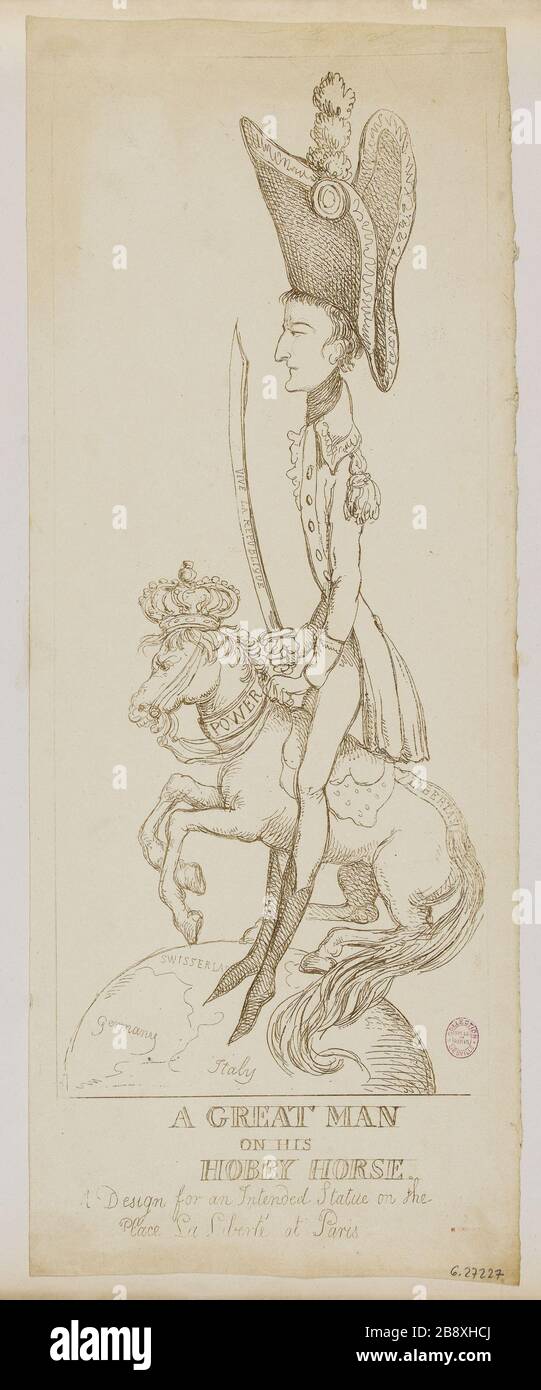 Un GRANDE UOMO SUL SUO CAVALLO HOBBY 'UN grande uomo sul suo cavallo hobby'. Anonyme Eau-forte, 1803. Parigi, musée Carnavalet. Foto Stock