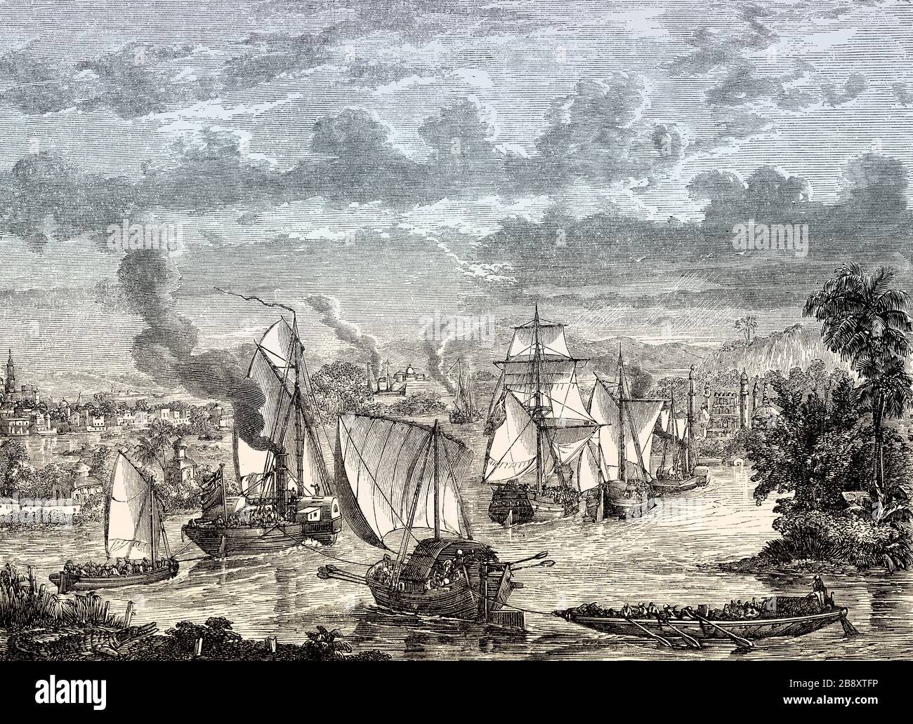 Le navi del generale maggiore Sir Henry Havelock al fiume Ganges, la rivolta indiana del 1857 Foto Stock