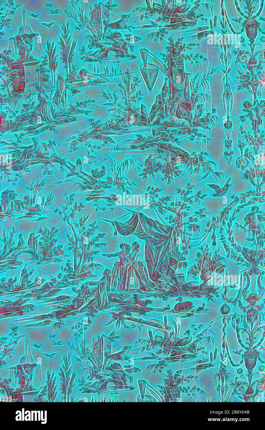 Le Parc du Chateau (tessuti d'arredamento), c. 1783, progettato da Jean Baptiste Huet (francese, 1745–1811), prodotto da Oberkampf Manufactory (francese, 1738–1815), Francia, Jouy-en-Josas, Francia, cotone, tessitura piana, stampato in rame, copriletto: 264,2 × 248,9 cm (104 × 98 in.), Reimagined by Gibon, disegno di luce calda e luminosità. Arte classica reinventata con un tocco moderno. La fotografia ispirata al futurismo, che abbraccia l'energia dinamica della tecnologia moderna, del movimento, della velocità e rivoluziona la cultura. Foto Stock